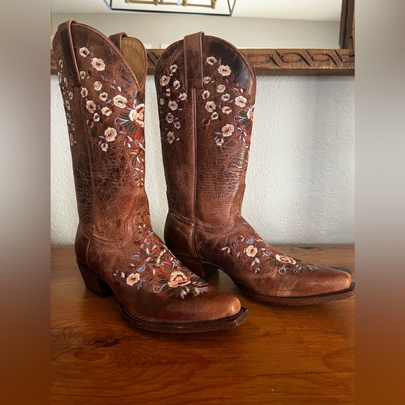 Shyanne Maisie Floral Brown Leather Embroidered Western Cowboy Boots - Sz 8 - Picture 10 of 10